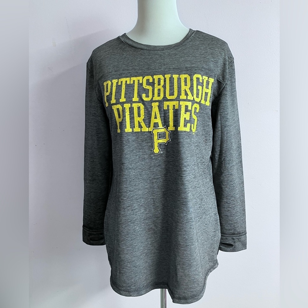 Pittsburgh Pirates Women’s T Shirt Top, M, Smudged Gray, Long Sleeves